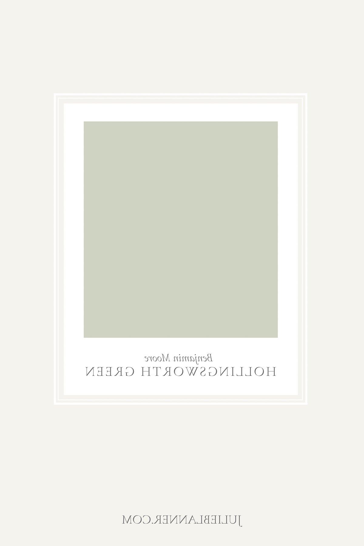 Salbeigrüne Farben 18 Ein Farbmuster der salbeigrünen Wandfarbe Benjamin Moore Hollingsworth Green