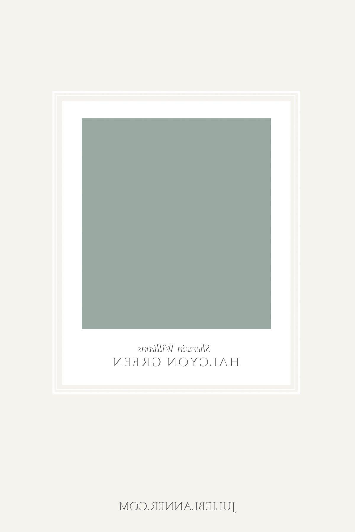 Salbeigrüne Farben 19 Ein Farbmuster der salbeigrünen Wandfarbe Sherwin Williams Halcyon Green