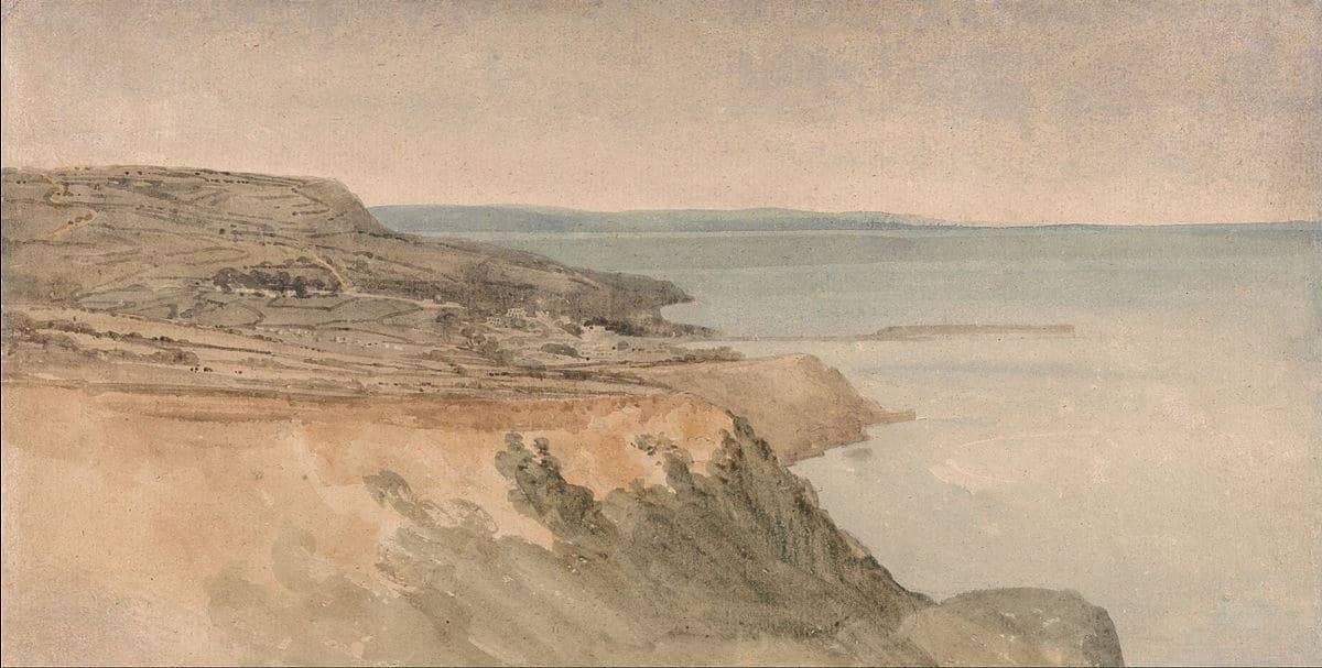 **Freie Kunstquellen** 8 Gemeinfreie Kunstquelle von Dorsets Klippen von Thomas Girtin, die die majestätische Küstenlandschaft darstellt.