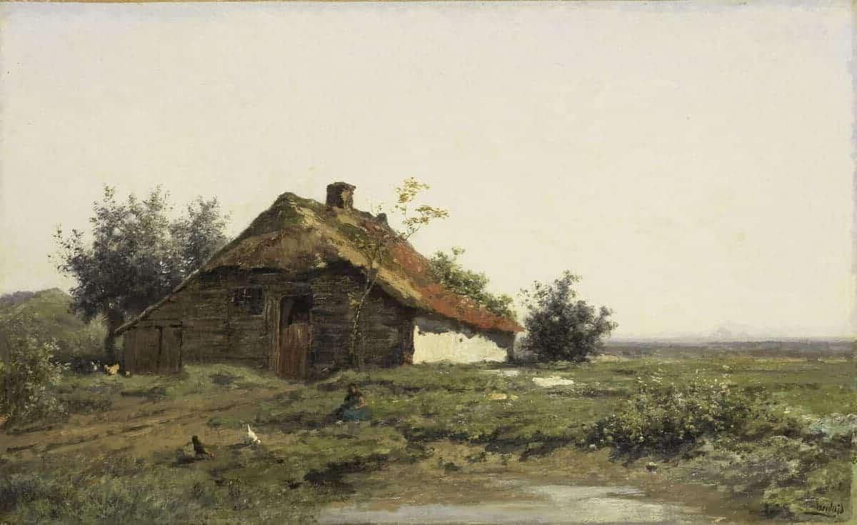 **Freie Kunstquellen** 10 Landschaftsgemälde einer Scheune, das die ländliche Idylle und architektonische Schönheit der Farmgebäude einfängt.