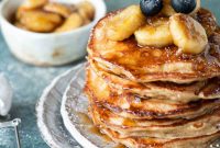 Golden Banana Bread Pancakes with Luscious Banana Compote