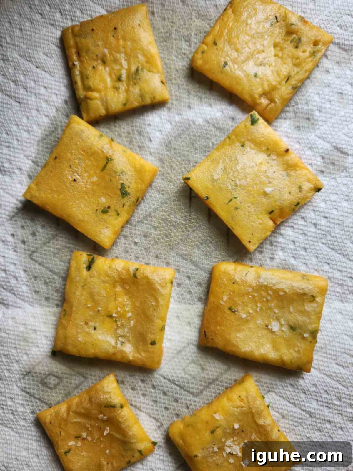 Crispy Sicilian Panelle 7 Overhead of cooked panelle on paper towels to drain.