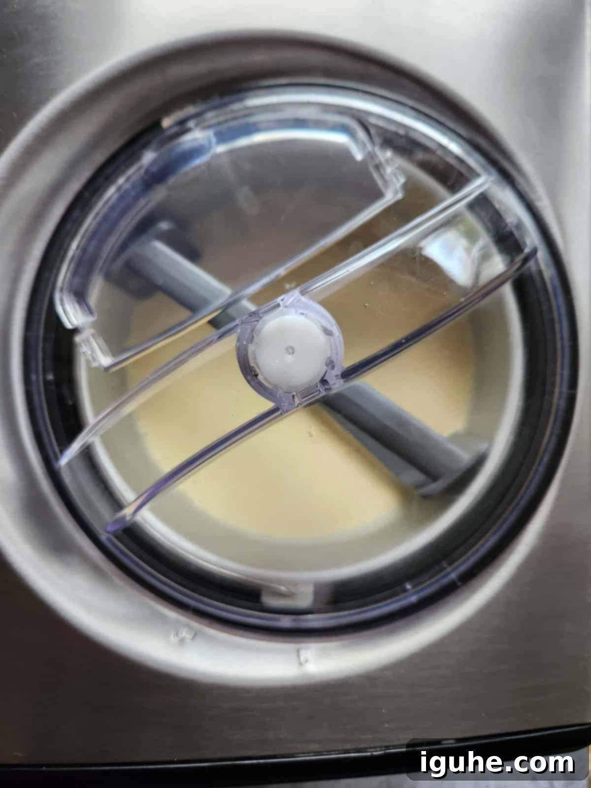 Festive Eggnog Dream Ice Cream 5 Overview of ice cream in an ice cream maker.