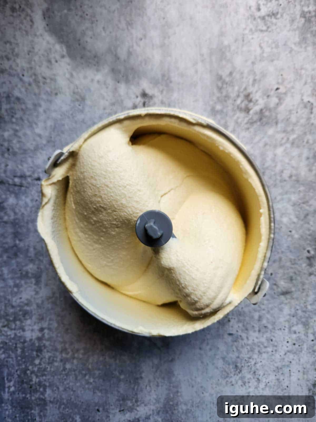 Festive Eggnog Dream Ice Cream 6 Final mixed eggnog ice cream from an ice cream maker.