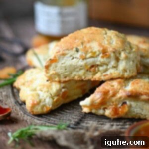 Sunshine Apricot Rosemary Scones 8 Stacked scones on a wire rack.