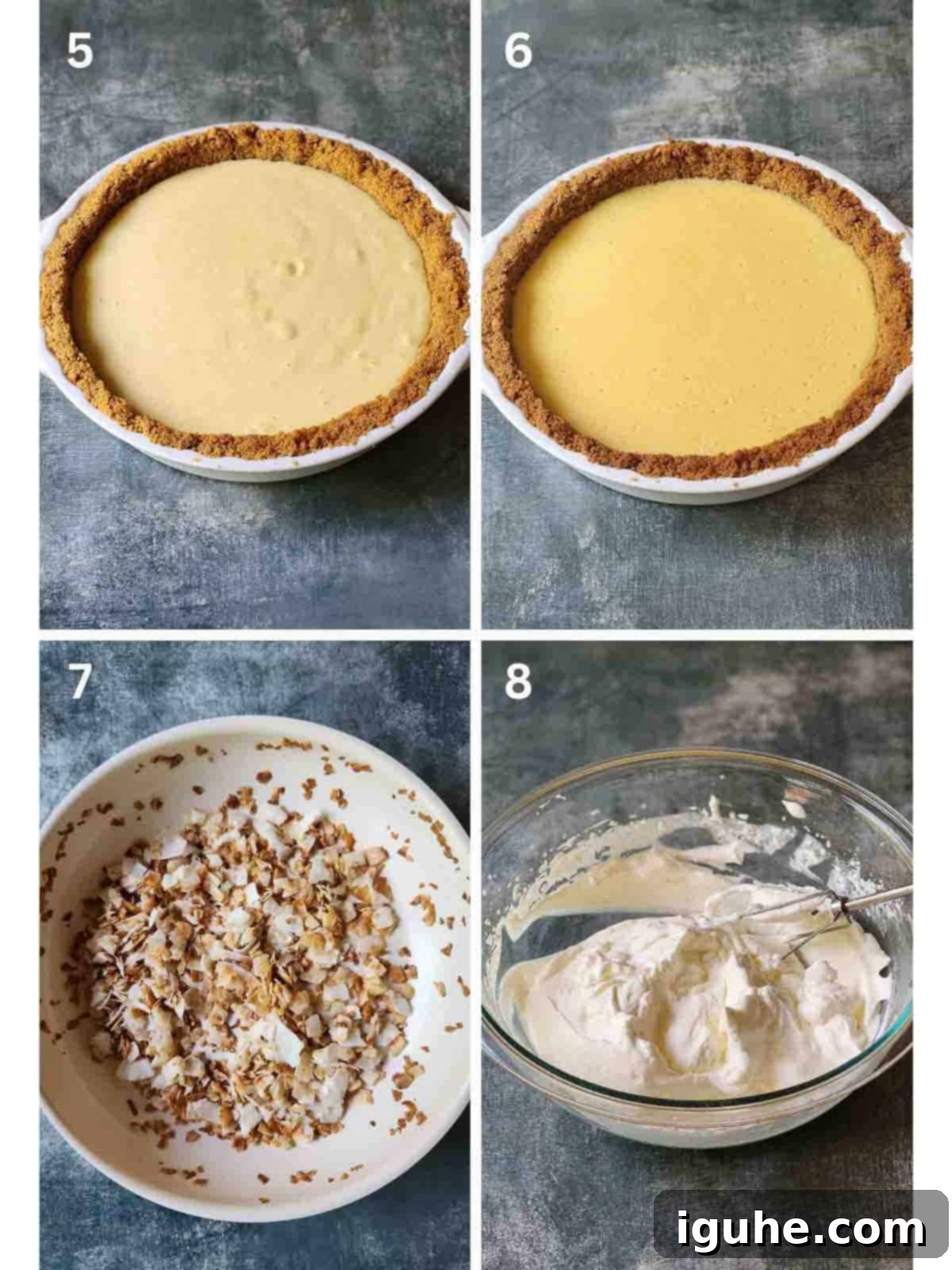 A collage of four images showing how to make key lime pie.