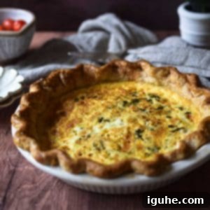 Sun-Kissed Tomato Feta Leek Quiche 9 Angled view of tomato, leek and feta quiche on a brown surface with tomatoes and a linen in the background