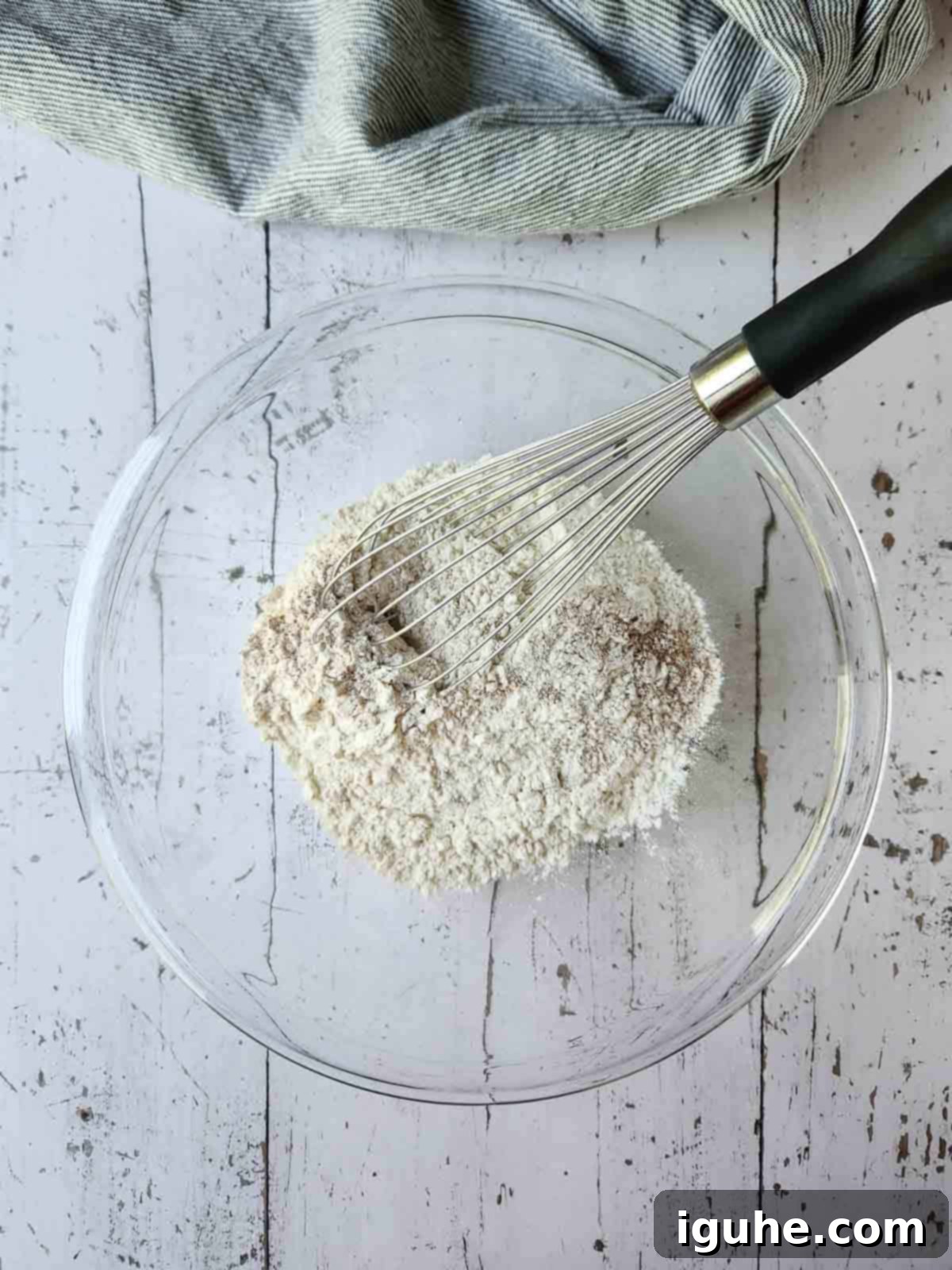 Tangy Rhubarb Muffins 5 Dry ingredients mixed in a bowl for muffins.