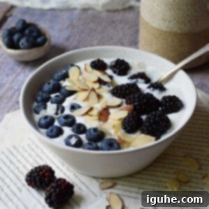 Creamy Cottage Cheese Breakfast Bowls 7 Close-up of a perfectly prepared blended cottage cheese bowl, richly adorned with fresh fruit and crunchy nuts on top, making for an inviting breakfast.