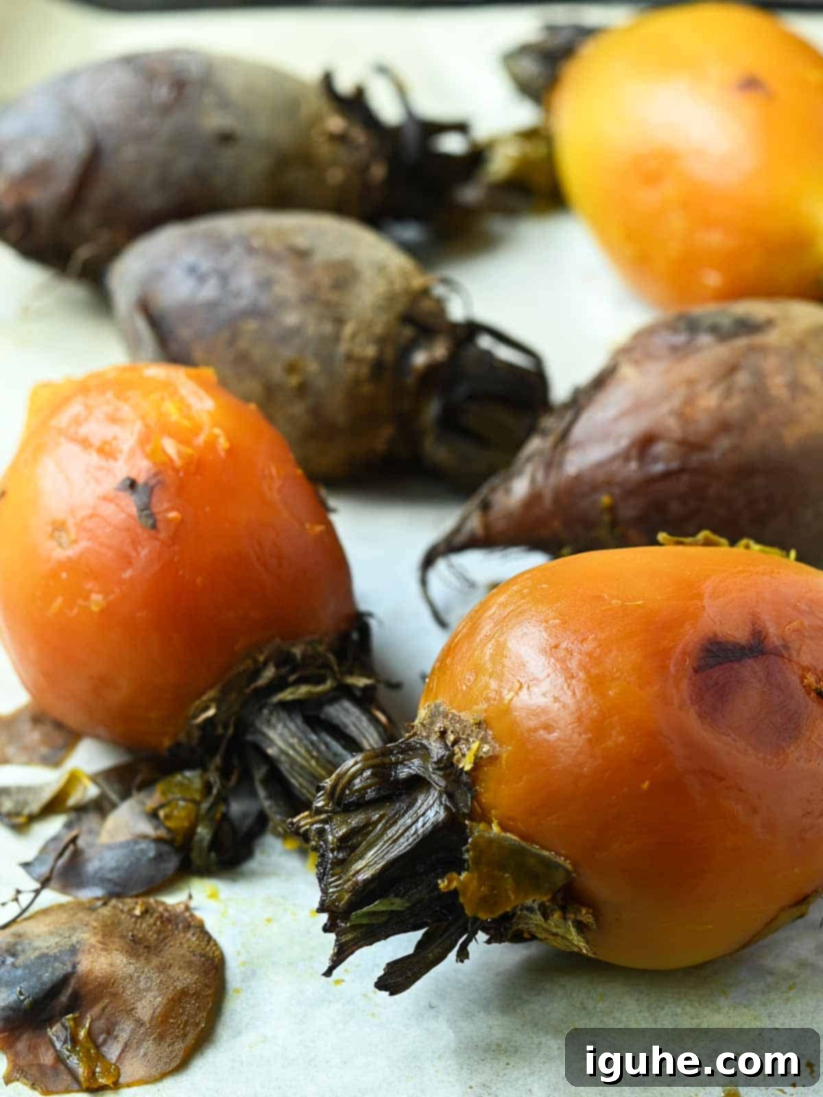 Aromatic Golden Beet Salad with Tarragon Vinaigrette 7 Peeled golden beets, cubed, on a sheet of parchment paper.
