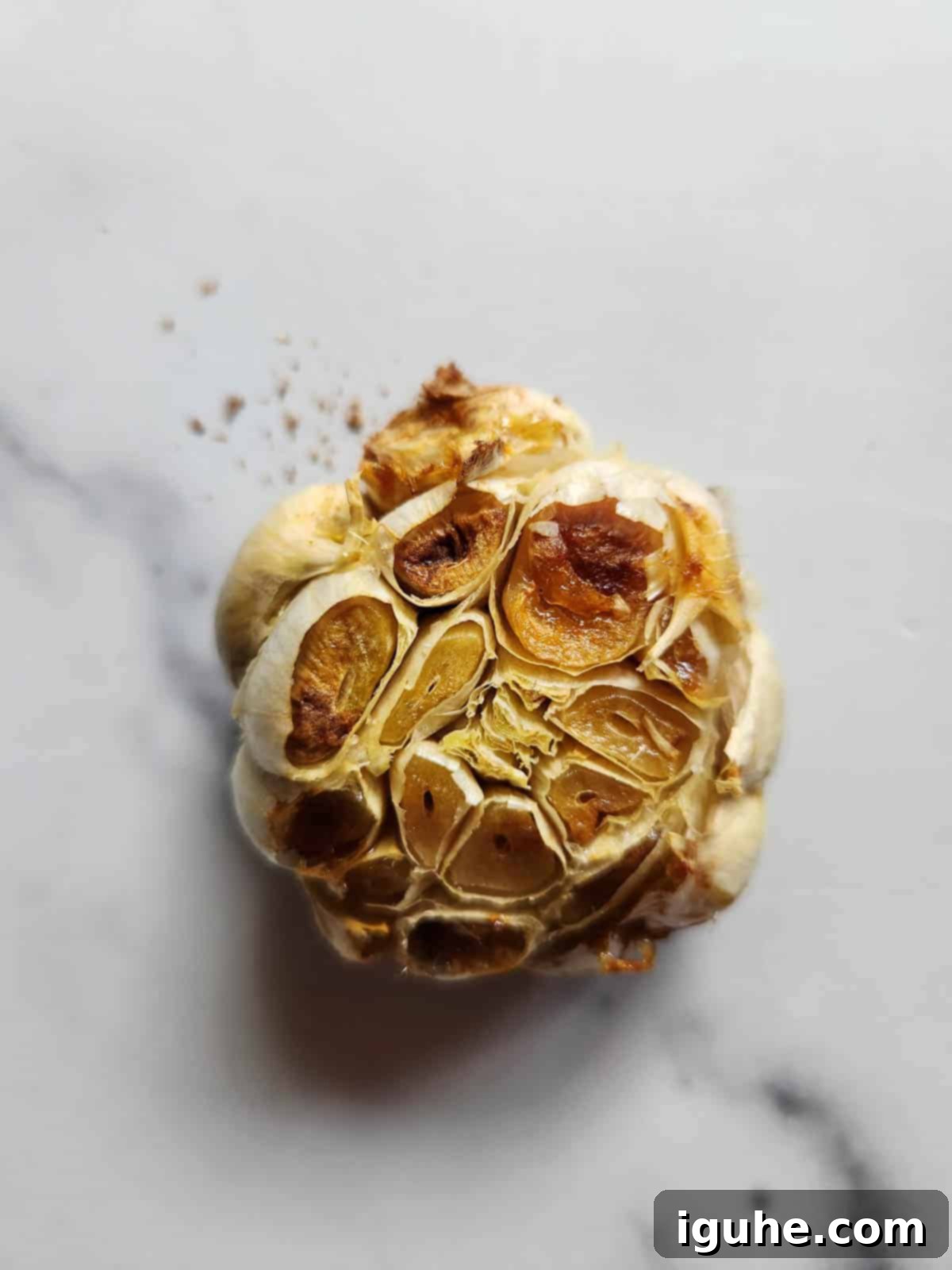 Silken Butter Bean Hummus 7 Oven-roasted garlic on a white background.