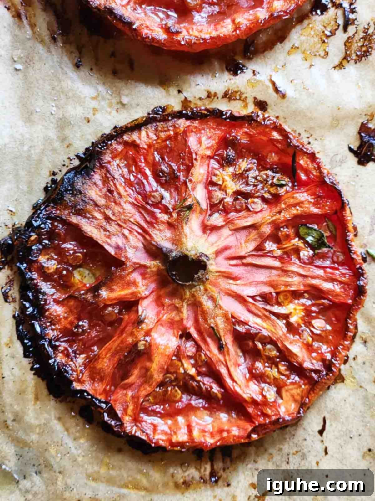 Sweet & Savory Slow Roasted Beefsteak Tomatoes 7 Close-up of one roasted tomato slice.