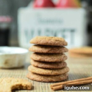 Autumn Apple Cider Cookies 9 Close-up of a stack of golden-brown apple cider cookies, showcasing their soft texture and subtle sugar coating.