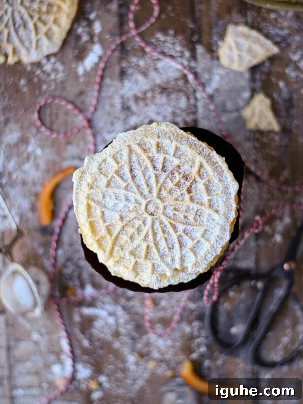 Panettone Pizzelle Treats 3 Overhead detailed view of panettone pizzelle.