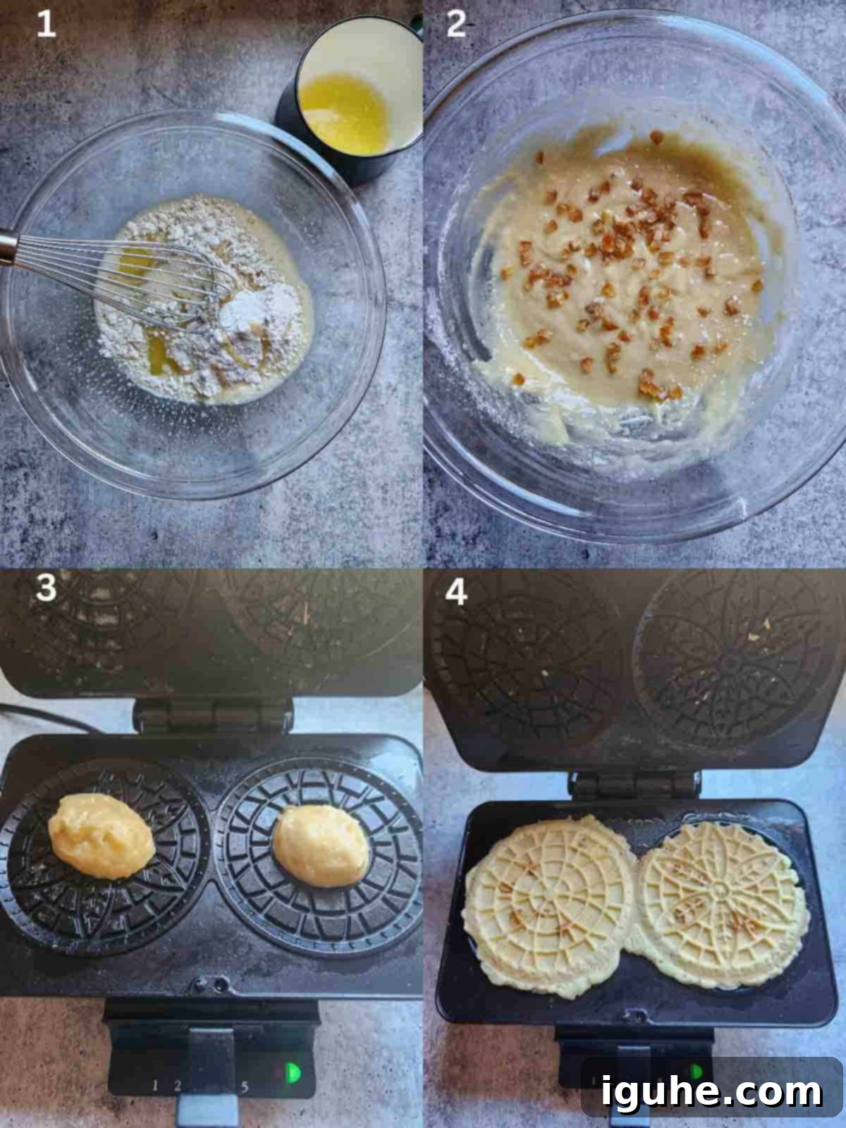 Panettone Pizzelle Treats 4 Four-step instructions for pizzelle.