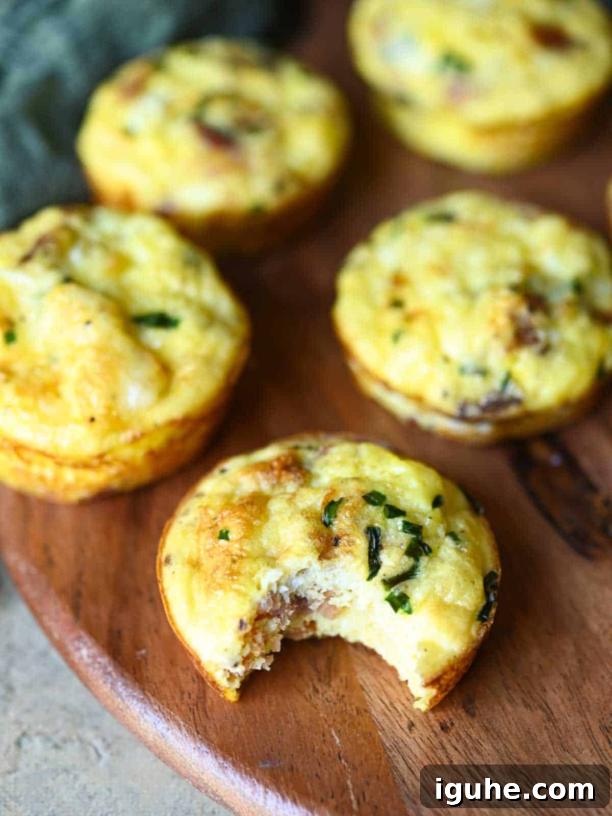 Bacon Buttermilk Egg Bites 9 Close-up of an egg bite with a bite taken.