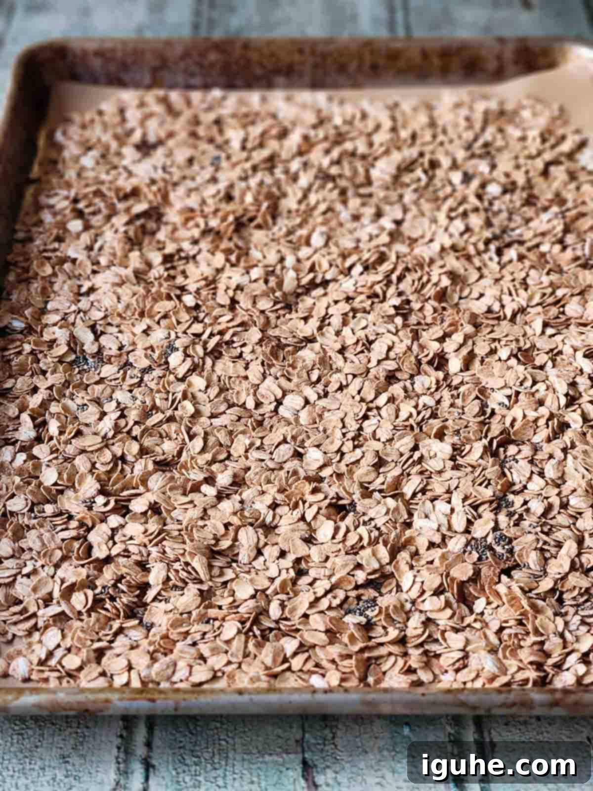 Candied Orange Chocolate Muesli 5 The spiced oat mixture evenly spread on a large baking sheet, lightly toasted and fragrant.
