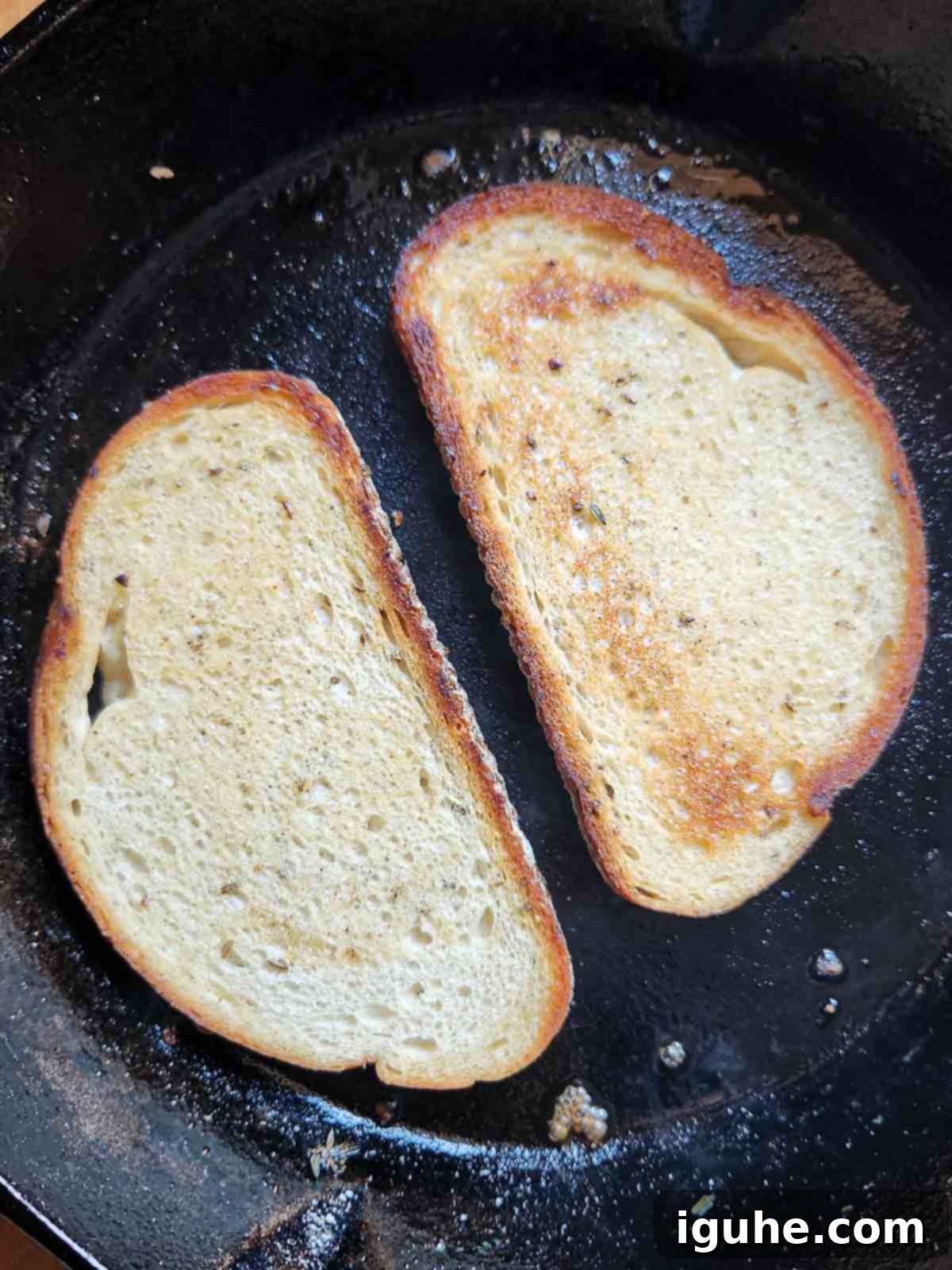 Forest Forager's Toast 5 Toasted bread in a black skillet.