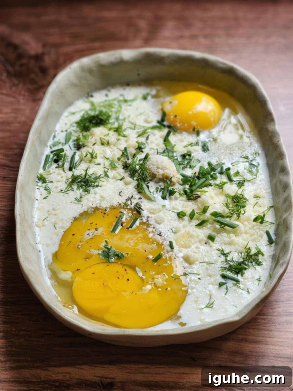 Parmesan, Lemon and Herb Savory French Toast 4 Custard base for savory French toast in a rectangle dish.