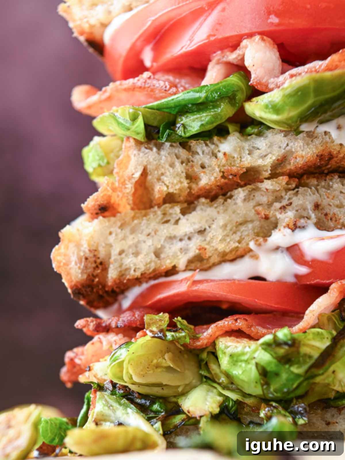 Crispy Brussels Sprout BLT 8 Close- up of a brussel sprout BLT sandwich.