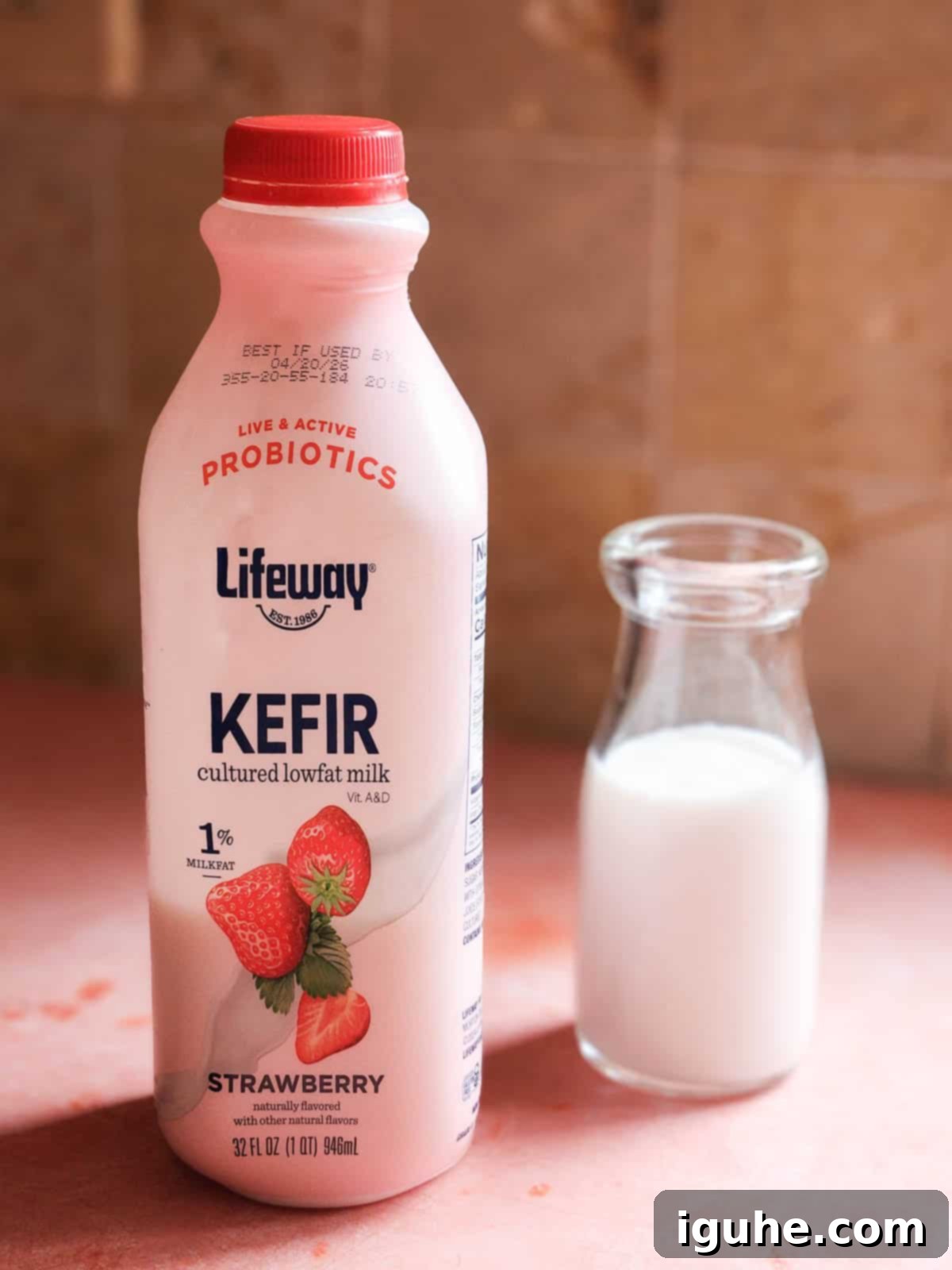 Strawberry Kefir Pancakes
Berry Bliss Kefir Pancakes 3 A vibrant bottle of Strawberry Kefir set against a pink backdrop.