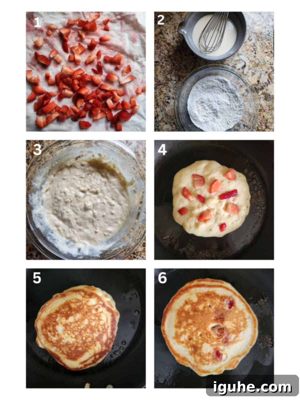 Strawberry Kefir Pancakes
Berry Bliss Kefir Pancakes 4 A step-by-step visual guide showcasing the process of mixing the batter and cooking the strawberry kefir pancakes.